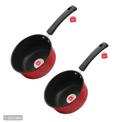 LAZYwindow Premium Quality Nonstick Sauce Pan, Dia - 16 cm, 1.5L (Base colour Maroon) Pack of 2