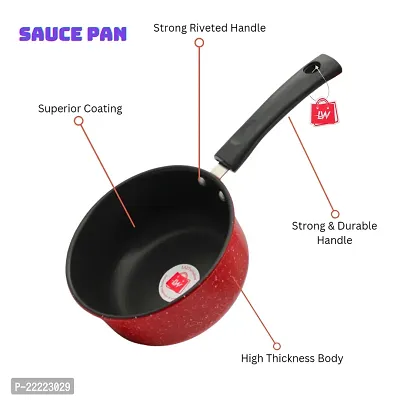 LAZYwindow Premium Quality Nonstick Sauce Pan, Dia - 16 cm, 1.5L (Base colour Maroon) Pack of 2-thumb2