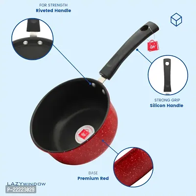 LAZYwindow Premium Quality Nonstick Sauce Pan, Dia - 16 cm, 1.5L (Base colour Maroon) Pack of 2-thumb4