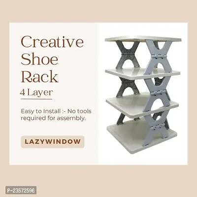 LAZYwindow Premium Creative 4 layer Plastic Shoe Rack Stand Storage Organizer Cabinet-thumb3