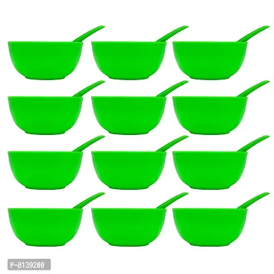 Green Plastic Round Shape Soup Bowls Pack of 12 with 12 spoons