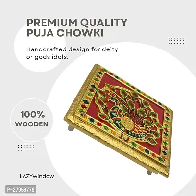 LAZYwindow Wooden Handcrafted Puja Chowki for Sacred Rituals- Enhance Your Spiritual Space!-thumb5