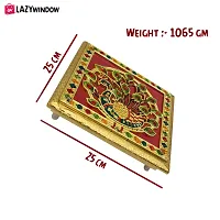 LAZYwindow Wooden Handcrafted Puja Chowki for Sacred Rituals- Enhance Your Spiritual Space!-thumb1