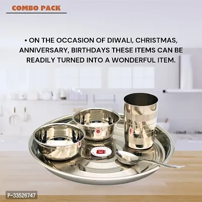 Stainless Steel Dinner Set - Pack of 5 | Includes 1 Thali, 2 Bowls, 1 Glass  1 Spoon-thumb5