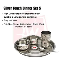 Stainless Steel Dinner Set - Pack of 5 | Includes 1 Thali, 2 Bowls, 1 Glass  1 Spoon-thumb1