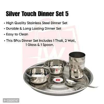 Stainless Steel Dinner Set - Pack of 5 | Includes 1 Thali, 2 Bowls, 1 Glass  1 Spoon-thumb2