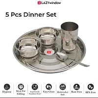 Stainless Steel Dinner Set - Pack of 5 | Includes 1 Thali, 2 Bowls, 1 Glass  1 Spoon-thumb2