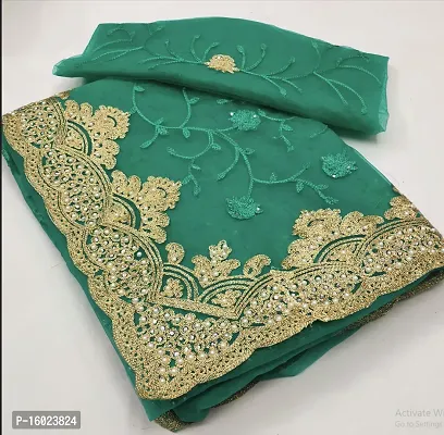 Stylish Silk Blend Multicoloured Embroidered Saree With Blouse Piece For Women-thumb0