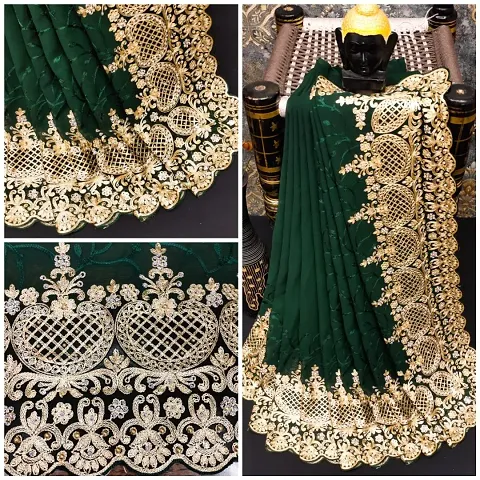 Attractive Georgette Embroidered Saree with Blouse Piece