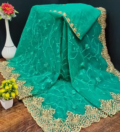 Heavy Embroidered Net Sarees with Blouse Piece
