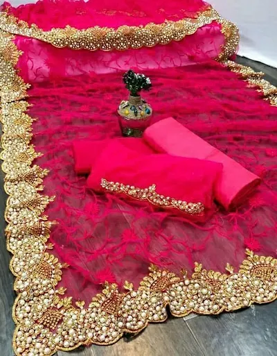 Embroidered Bollywood Net Saree