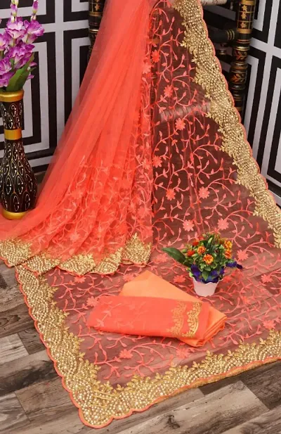 Net Embroidered Fashion Saree