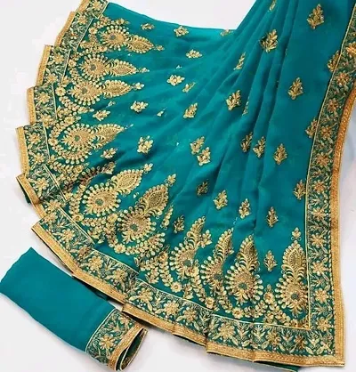 Women Georgette Embroidered Saree With Blouse Piece