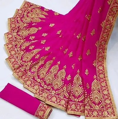 Georgette Embroidered Sarees with Blouse piece