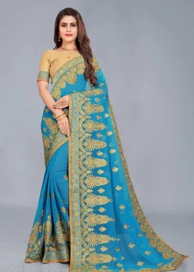 Georgette Embroidered Sarees with Blouse piece