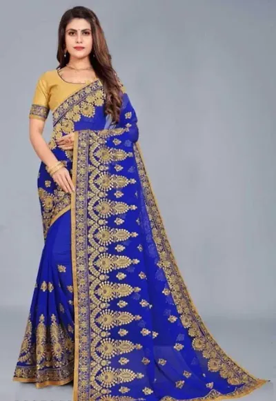 Women Georgette Embroidered Saree With Blouse Piece