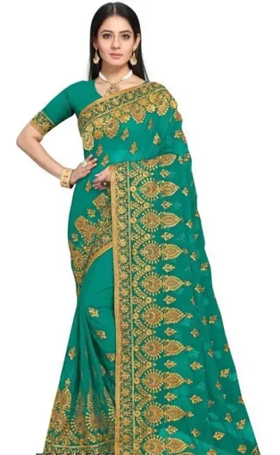 Fancy Silk Blend Saree With Blouse Piece For Women