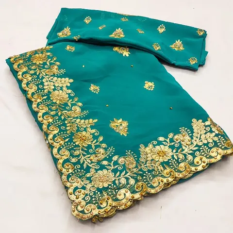 Classic Georgette Embroidered Saree with Blouse piece