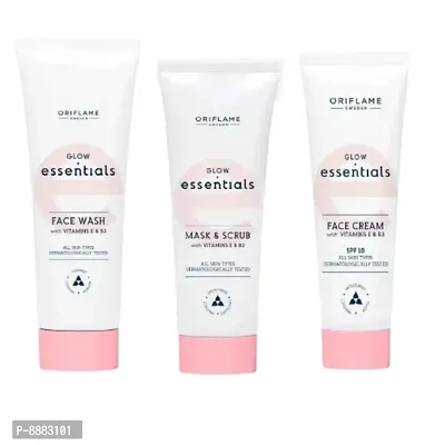 Face Wash 125ml, Mask  Scrub 75ml and Face Cream 50ml with Vitamins E  B3 (Glow Essentials by Oriflame)