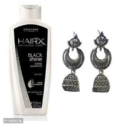 Advanced Care Brilliant Black Shine Shampoo 250ml and Earrings for Girls and Women's combo (by Ori Flame)