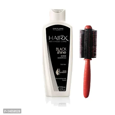 Advanced Care Brilliant Black Shine Shampoo 250ml and Round Brush For Men  Women Color May Vary (by Ori Flame)