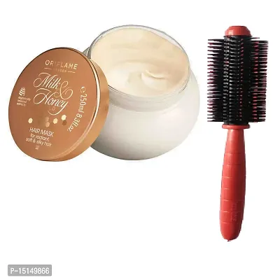 Hair Mask for Radiant, Soft  Silky Hair and Round Brush For Men  Women,Color May Vary (Combo) (by Ori flame)