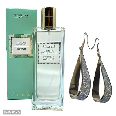 Sensual Jasmine Eau de Toilette 50ml and Earrings for Girls  Women's combo (by Ori Flame)