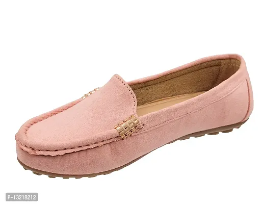 Elegant Pink Synthetic Leather Self Design Loafers For Women-thumb0