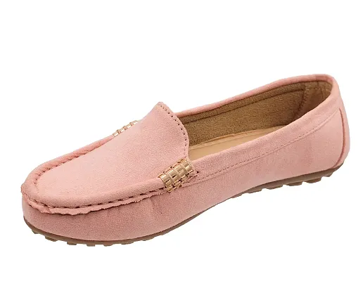 Elegant Pink Synthetic Leather Self Design Loafers For Women