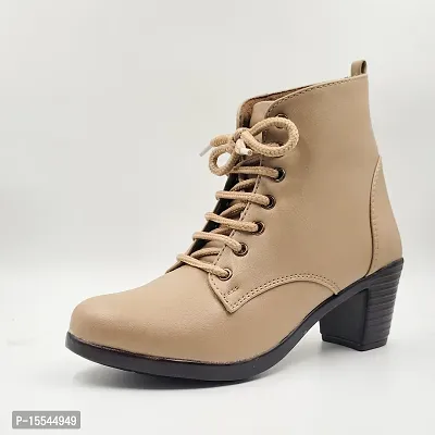 Stylish Beige Synthetic Leather Solid Flat Boots For Women-thumb0