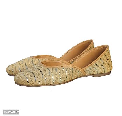Fabulous Golden Faux Leather Embroidered With Hand Work Ethnic Punjabi Jutis For Women-thumb5
