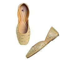 Fabulous Golden Faux Leather Embroidered With Hand Work Ethnic Punjabi Jutis For Women-thumb1