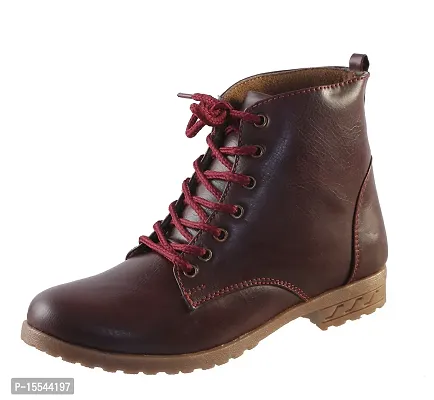 Stylish Maroon Synthetic Leather Solid Flat Boots For Women-thumb0