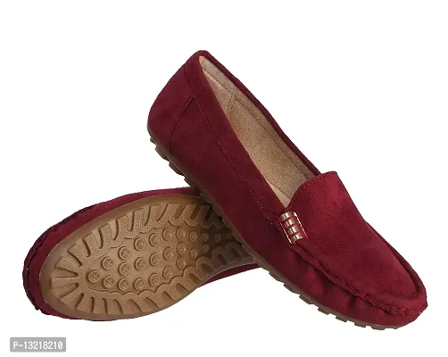 Elegant Maroon Synthetic Leather Self Design Loafers For Women-thumb2
