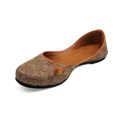 Stylish Copper Synthetic Leather Embellished Mojaris For Women