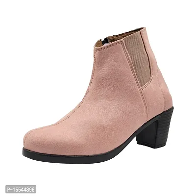 Stylish Pink Suede Solid Flat Boots For Women-thumb0