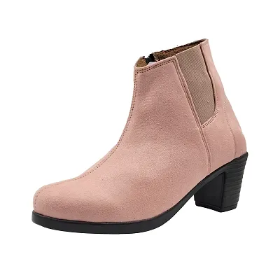 Stylish Pink Suede Solid Flat Boots For Women