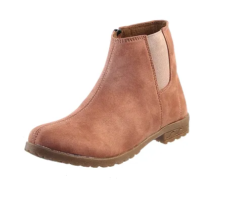 Stylish Peach Suede Solid Flat Boots For Women