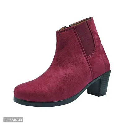 Stylish Maroon Suede Solid Flat Boots For Women-thumb0