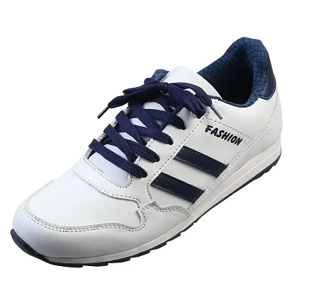 Stylish Navy Blue Synthetic Leather Solid Running Shoes For Women