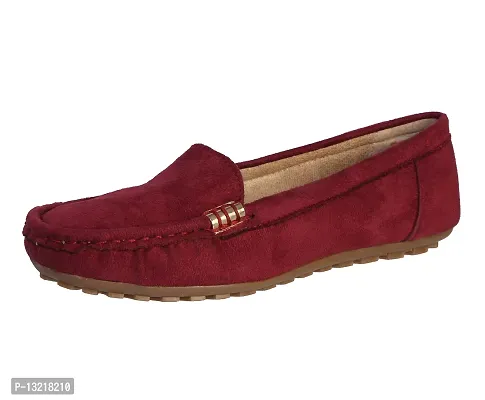 Elegant Maroon Synthetic Leather Self Design Loafers For Women-thumb0