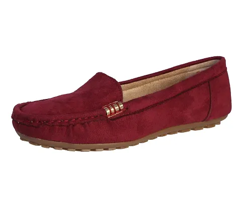 Elegant Maroon Synthetic Leather Self Design Loafers For Women
