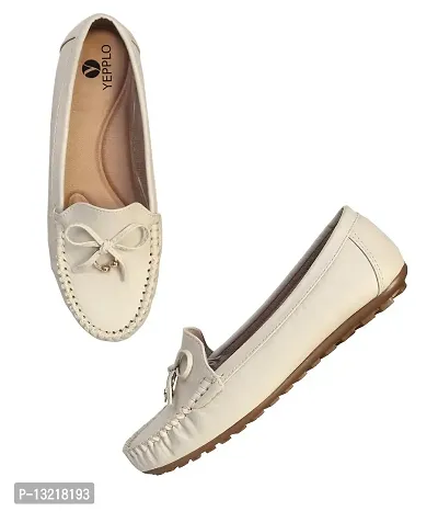 Elegant Off White Synthetic Leather Self Design Loafers For Women-thumb3