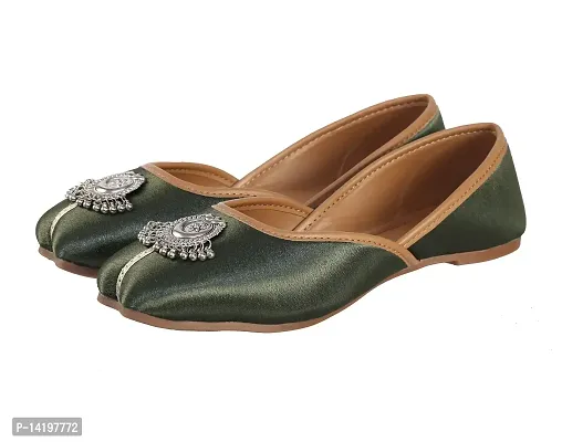 Stylish Olive Synthetic Leather Embellished Mojaris For Women-thumb5