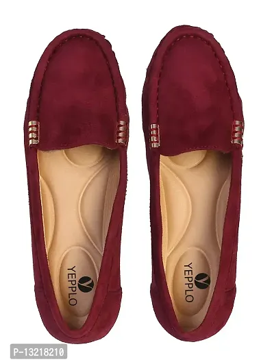 Elegant Maroon Synthetic Leather Self Design Loafers For Women-thumb5