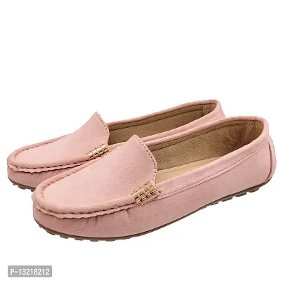 Elegant Pink Synthetic Leather Self Design Loafers For Women-thumb5