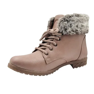 Stylish Peach Synthetic Leather Solid Flat Boots For Women