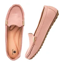 Elegant Pink Synthetic Leather Self Design Loafers For Women-thumb3