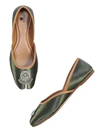Stylish Olive Synthetic Leather Embellished Mojaris For Women-thumb1