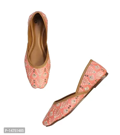 Stylish Pink Synthetic Leather Embellished Mojaris For Women-thumb0
